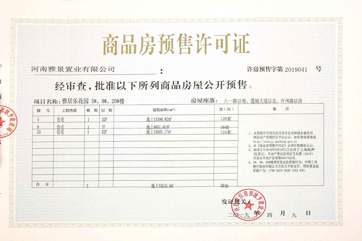 许昌雅居乐国际花园开发商营业执照